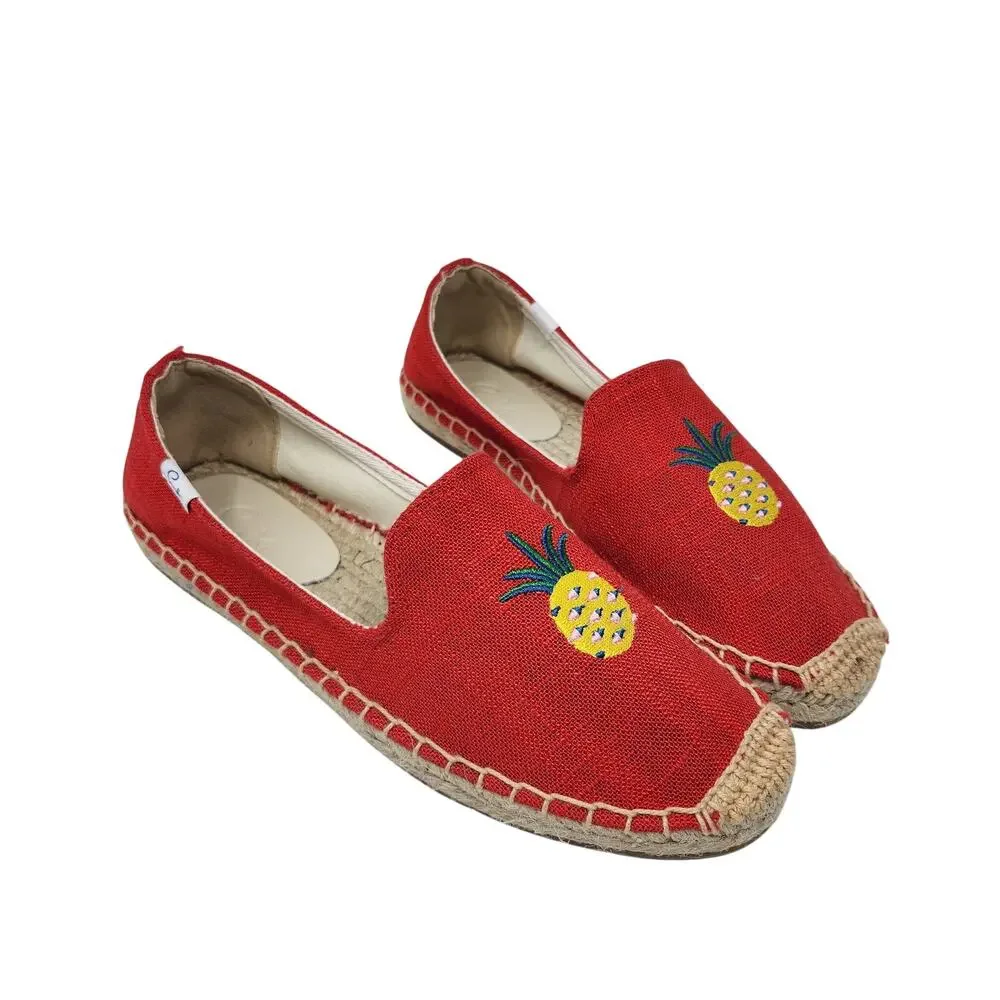 Seastar Red Embroidered Pineapple Slip On Espadrille Flats Casual Shoes Size 7
